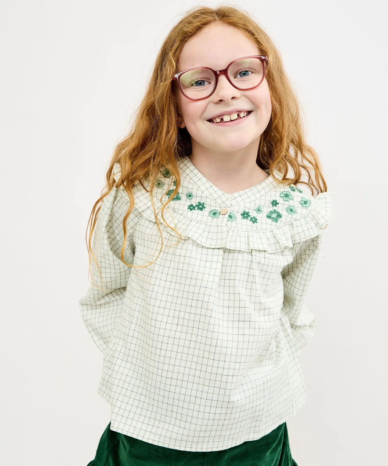 Maggie Blouse, Green Tattersall