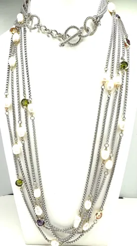 Multi Color Stones and Pearl Necklace Multi Color Stones and Pearl Necklace