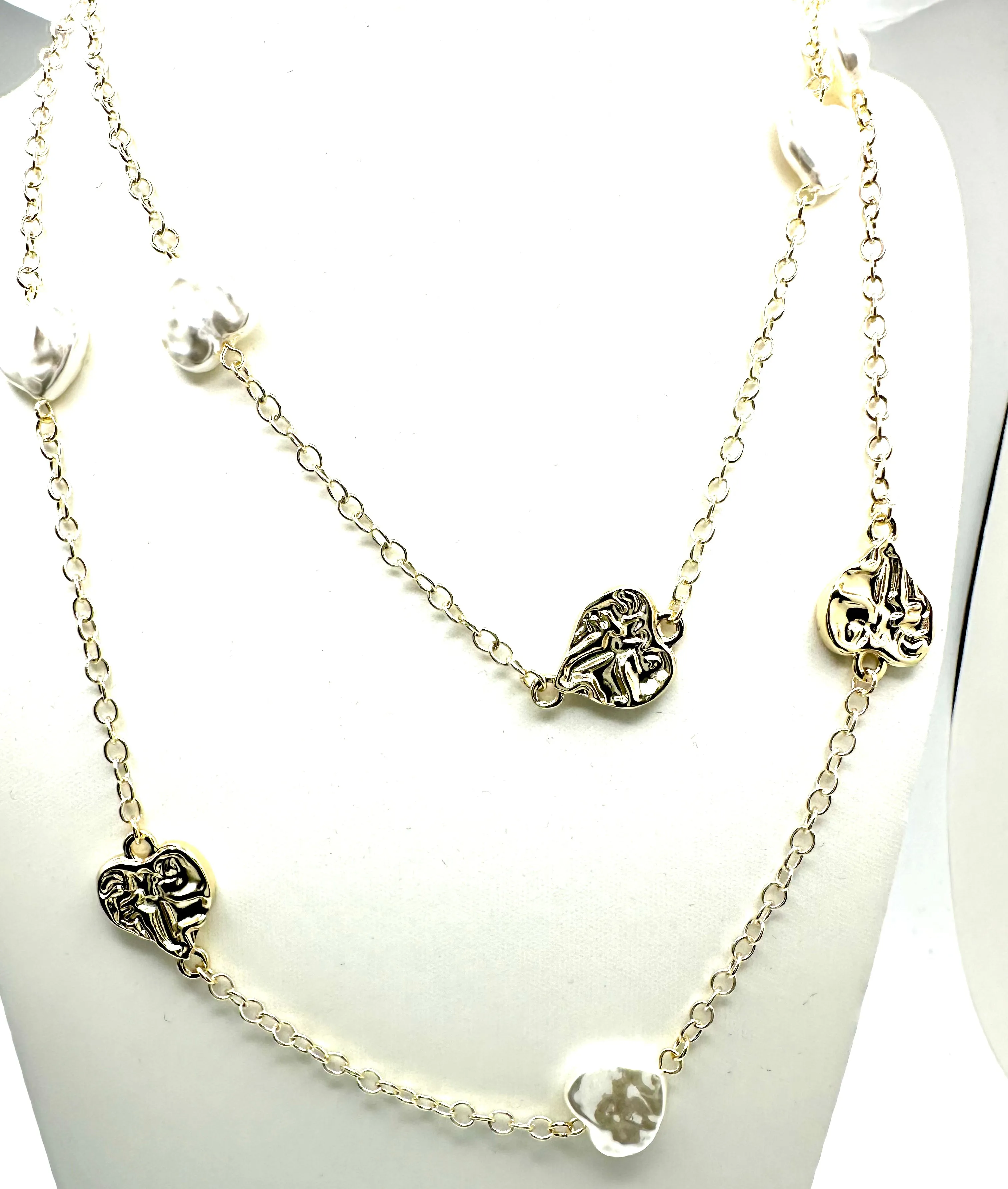 Pearl and Gold Heart Necklace