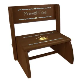 Personalized Boy's Prince's Crown Espresso Flip Stool