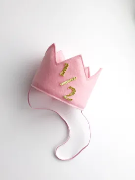 Pink and Gold 1/2 Birthday Girl Crown/ 1/2 Birthday Crown Pink and Gold 1/2 Birthday Girl Crown/ 1/2 Birthday Crown