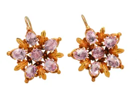 Pink Topaz Cluster Georgian Earrings
