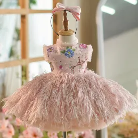 Pink Vintage embroidery Floral Fairy Dress Colorful Princess Formal Dress