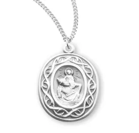 Saint Christopher Oval Sterling Silver "Crown of Thorns" Medal - S156118
