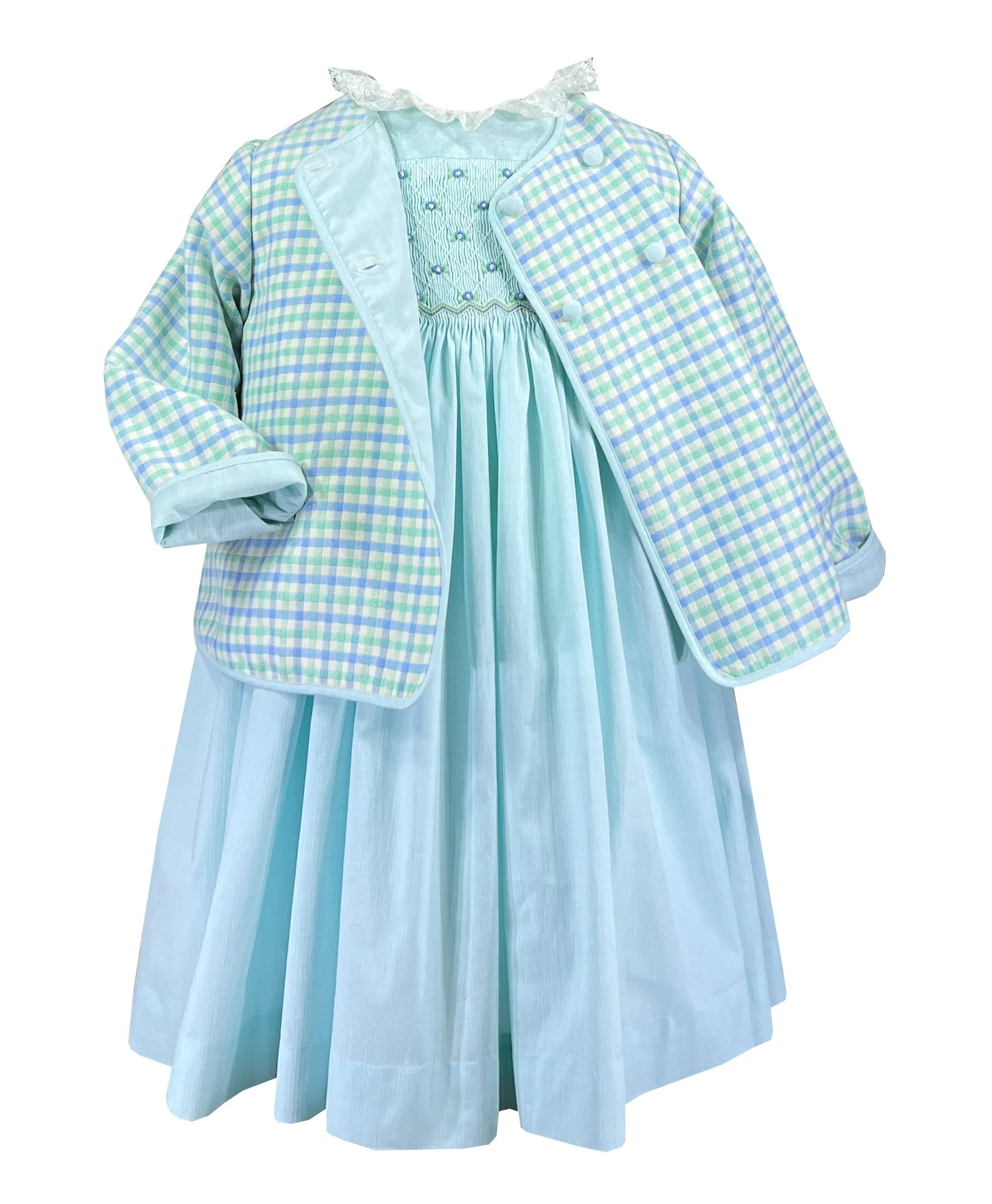 Seafoam and Lace Douce Smocked Dress