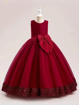 Sequin Multi-Layered Ball Gown with Bow Accent