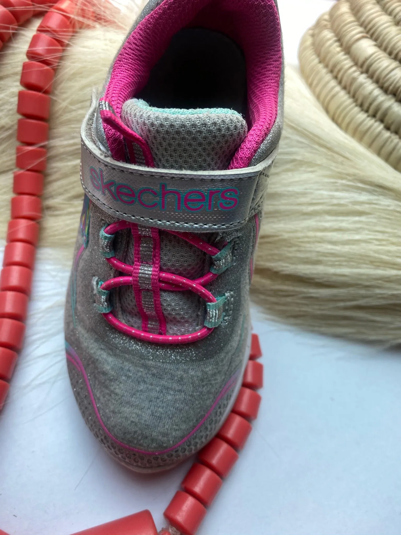 Sketcher Sneakers Grey and Pink glittery - Toddler Girl's size 8 (UK)