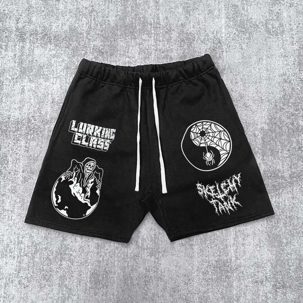 Skull print track shorts