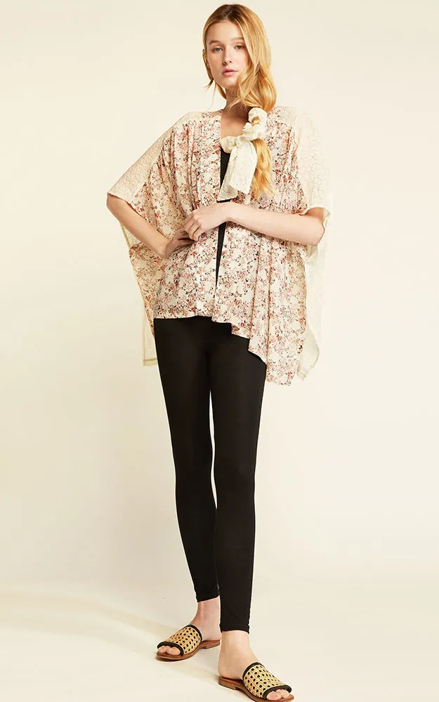 SM1968 Velvet Two Tone Shirred Shoulder Kimono
