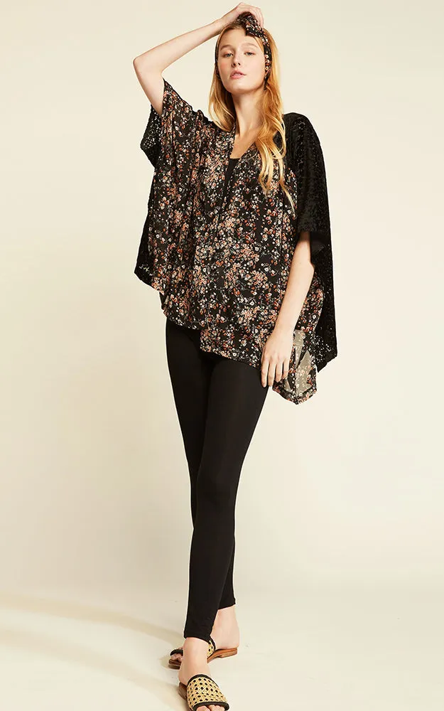 SM1968 Velvet Two Tone Shirred Shoulder Kimono