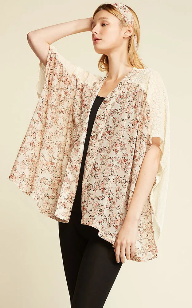 SM1968 Velvet Two Tone Shirred Shoulder Kimono