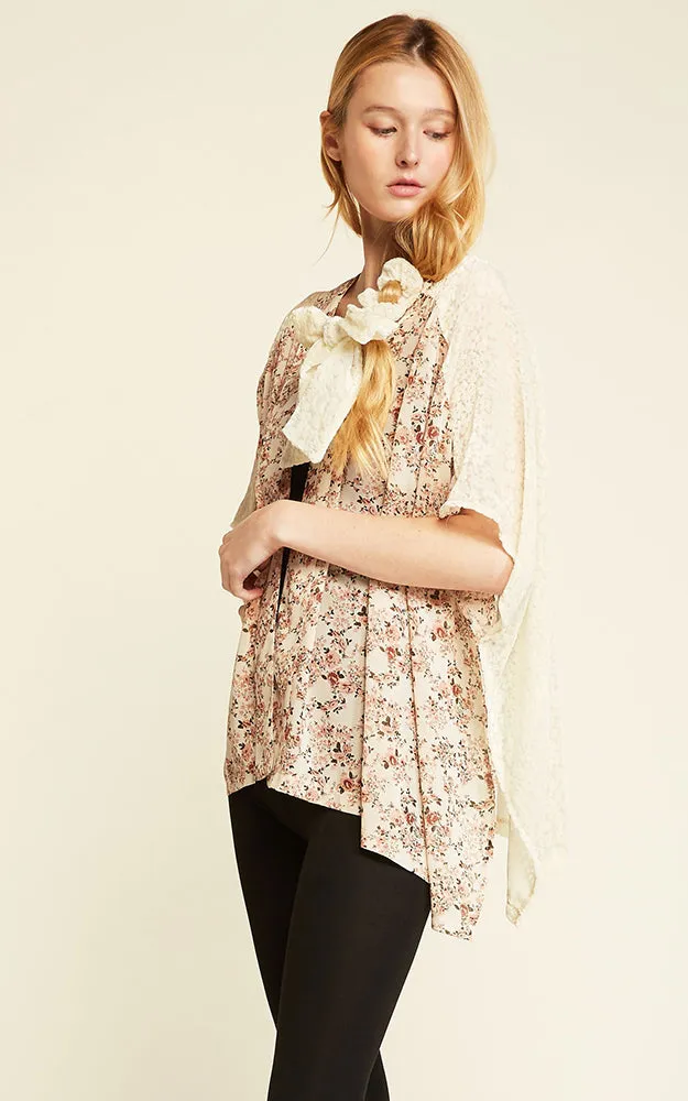 SM1968 Velvet Two Tone Shirred Shoulder Kimono