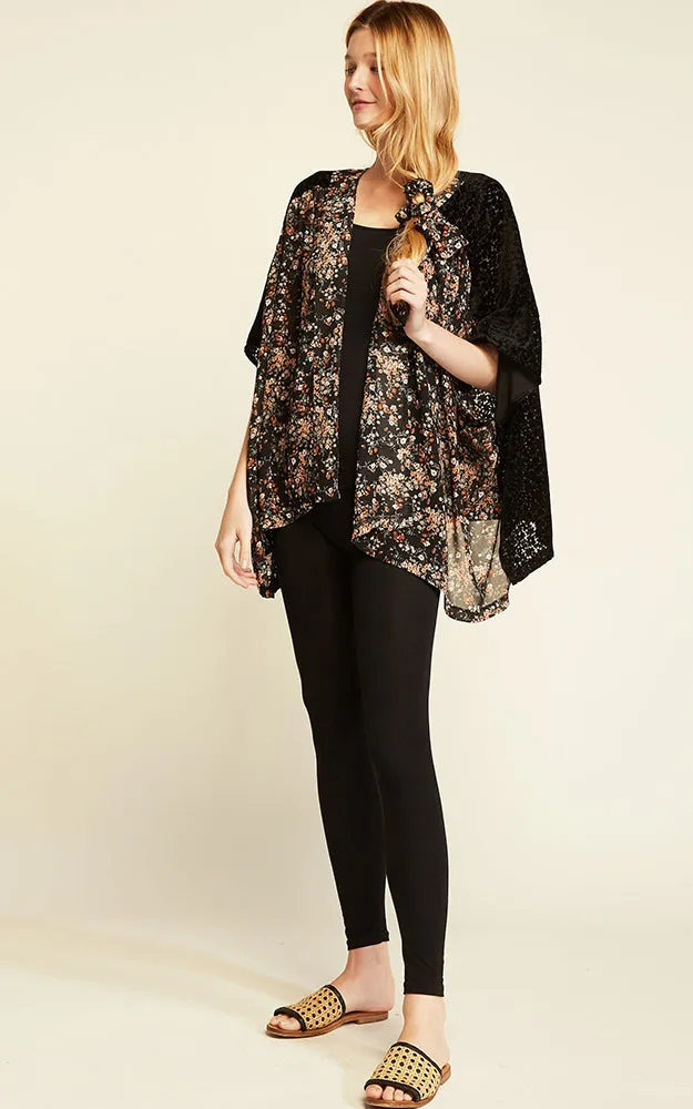 SM1968 Velvet Two Tone Shirred Shoulder Kimono