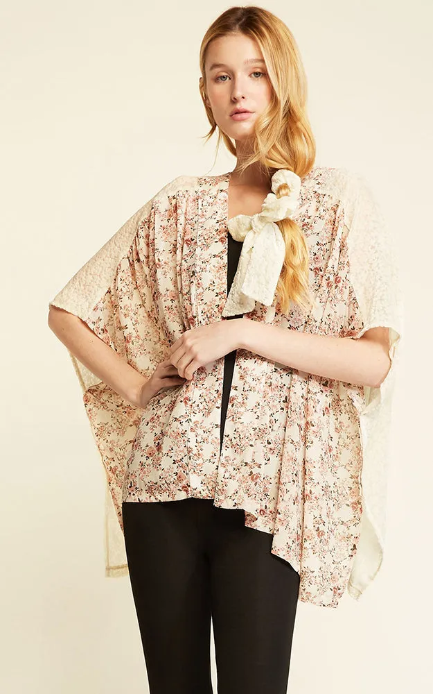 SM1968 Velvet Two Tone Shirred Shoulder Kimono