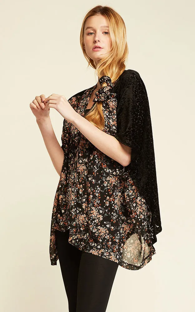 SM1968 Velvet Two Tone Shirred Shoulder Kimono