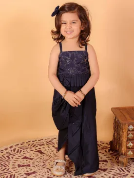 VASTRAMAY SISHU Navy Blue Draped Skirt Set