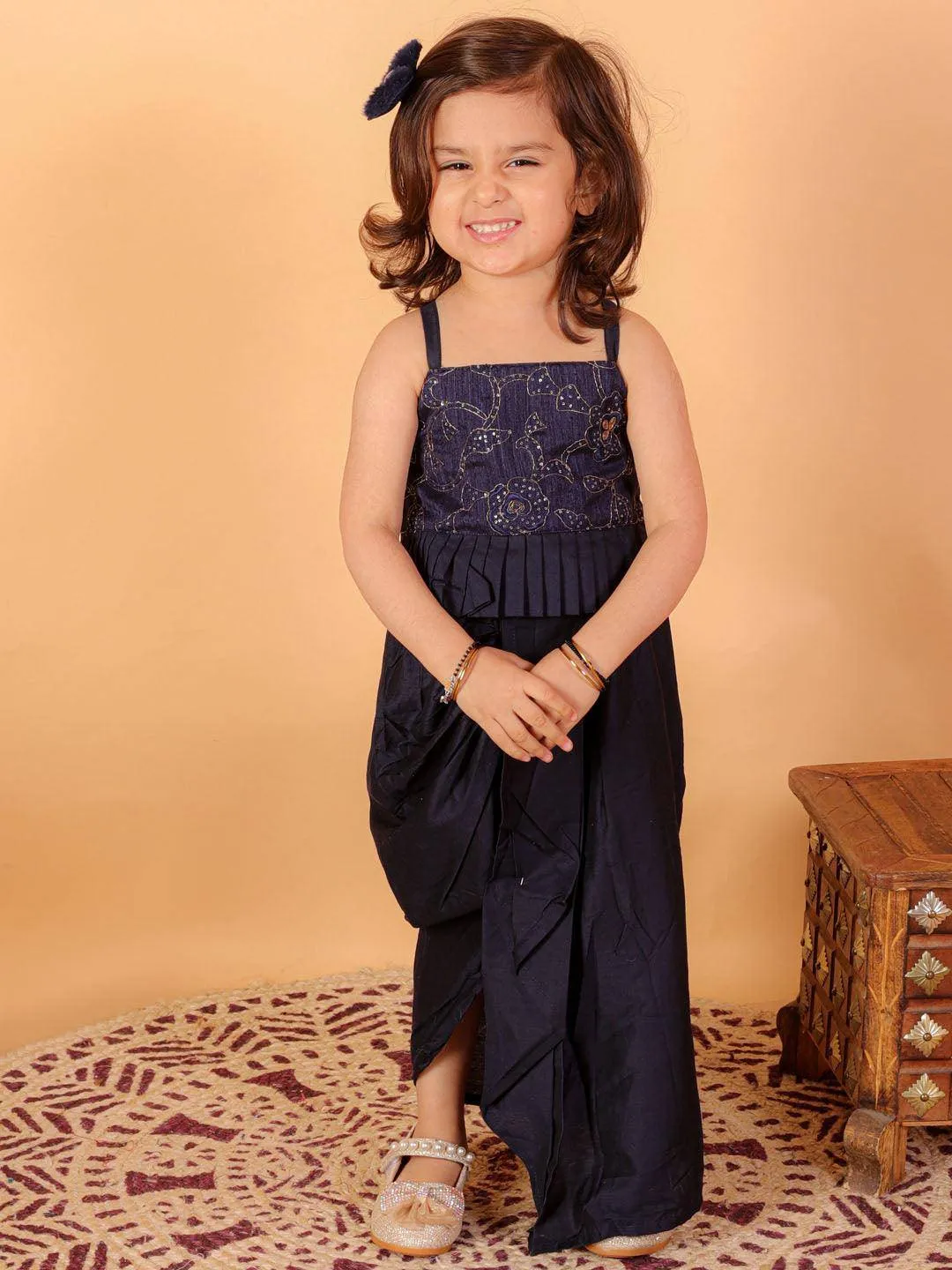 VASTRAMAY SISHU Navy Blue Draped Skirt Set