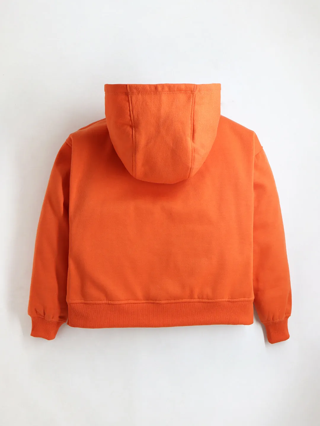 Vibrant Orange Unisex Full Sleeve Relax Fit Applique Cropped Hoodie